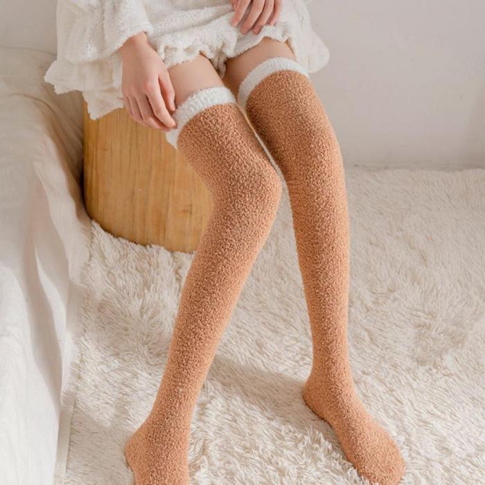 Women's Socks Winter Long Coral Fleece Over Knee Socks Thick Warm Sleep Home Room Socks