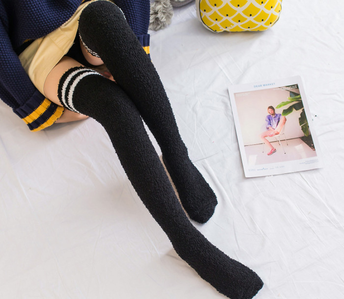 Cute Winter Striped Rainbow Stockings Girl Leg Warmer Thigh High Fuzzy Thick Socks