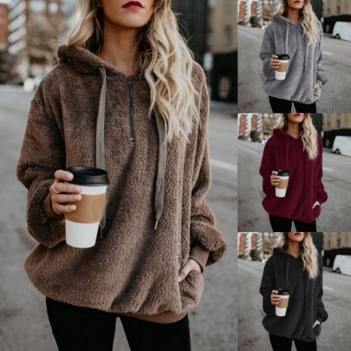 Autumn/Winter Fashion Long Sleeve Hooded Solid Women's  Hoodies & Sweatshirts