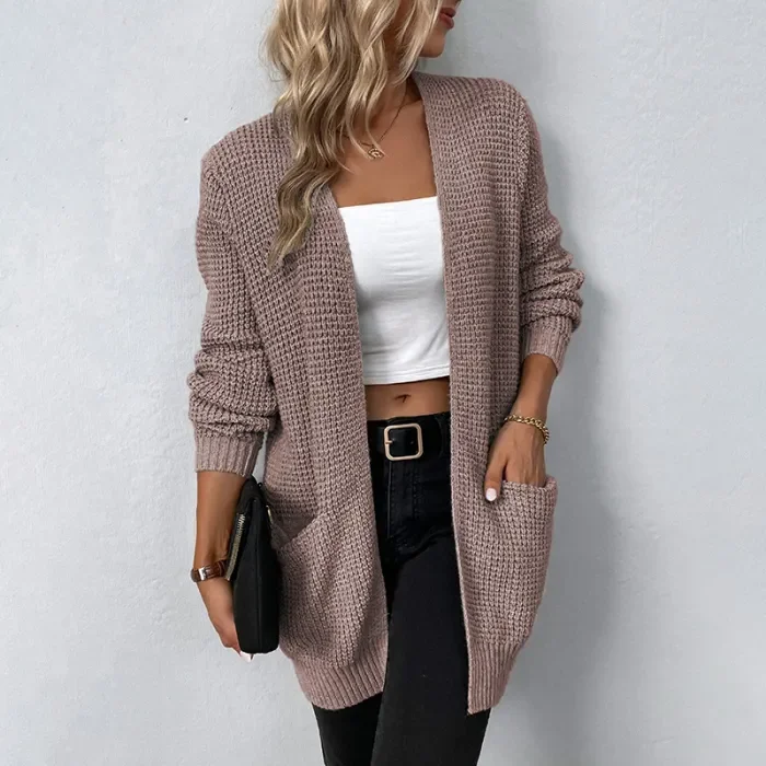 Women's Sweater V-Neck Solid Color Loose Fit Pockets Casual  Long Cardigan Coat