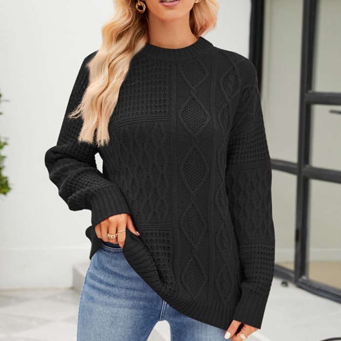 Casual Solid Color Round Neck  Loose Pullover Sweater