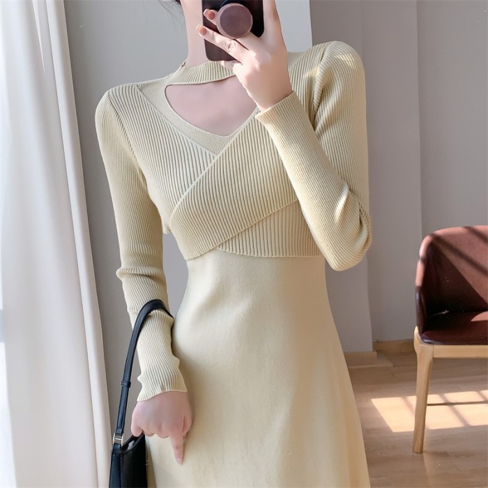 Women's Fashionable Knitted Elegant Slim Sweater Dress