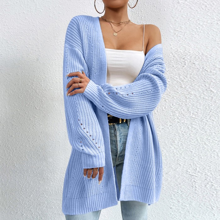 Winter Loose Sweater Coat V Neck Solid Color Sweater Knitted Cardigan