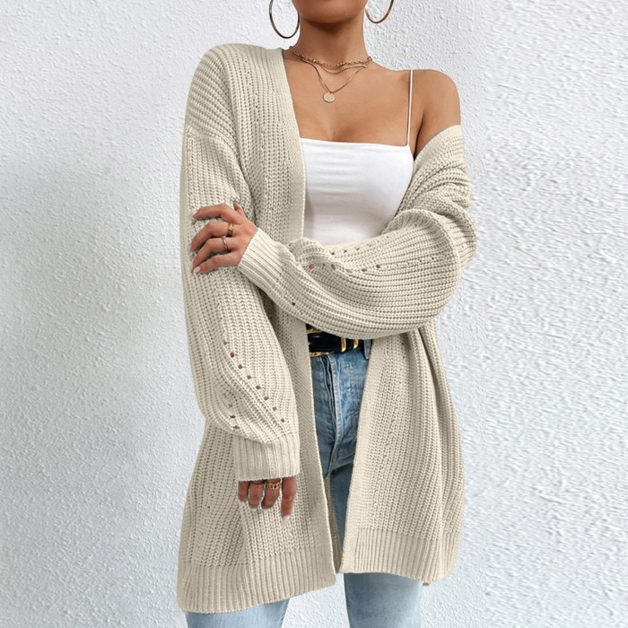 Winter Loose Sweater Coat V Neck Solid Color Sweater Knitted Cardigan