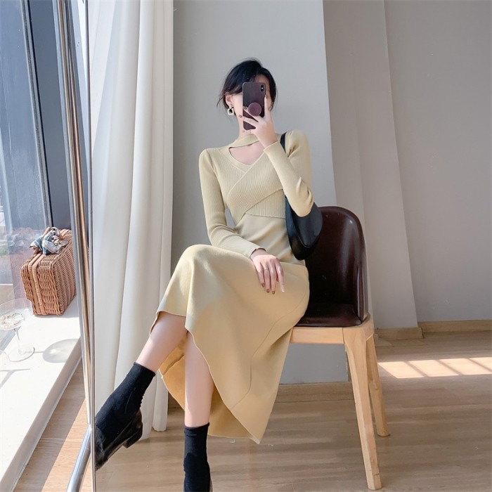 Women's Fashionable Knitted Elegant Slim Sweater Dress