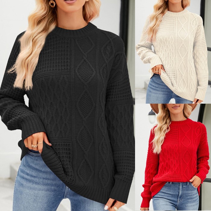 Casual Solid Color Round Neck  Loose Pullover Sweater