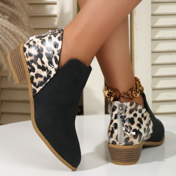 Fashion Women Retro Ankle Boots Leisure Leopard Ankle Boots Comfortable Ladies Boots