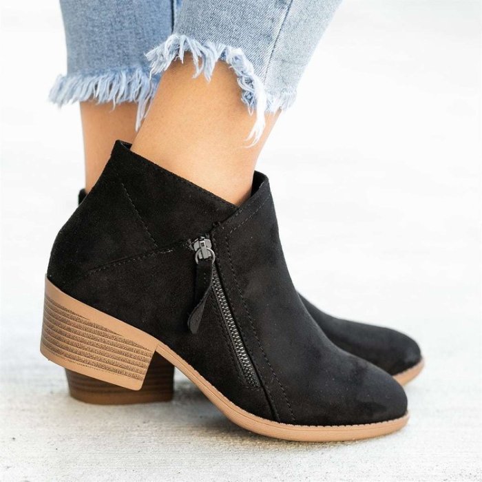 Women's Booties Suede Fashion Thick Sole Boots Side Zip High Heel Ankle Boots