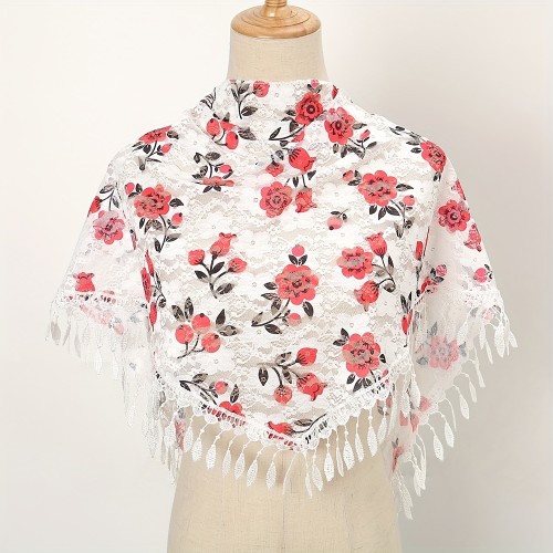 Boho Lace Triangle Shawl Elegant Flower Print Hollow Windproof Wrap Classic Women Outdoor Shawls Accessories