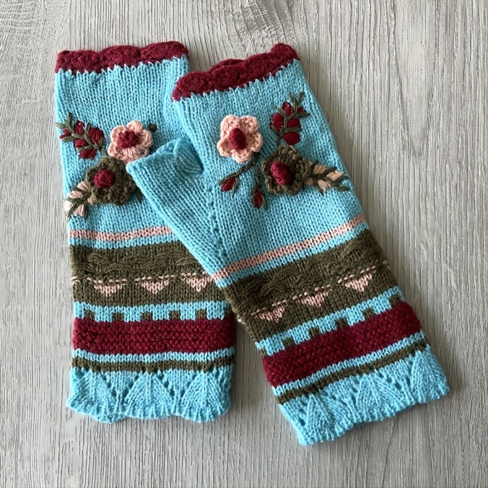 Womens Winter Fingerless Gloves Crochet Arm Warmer Flower Women Warm Gloves Woolen Handmade Gloves