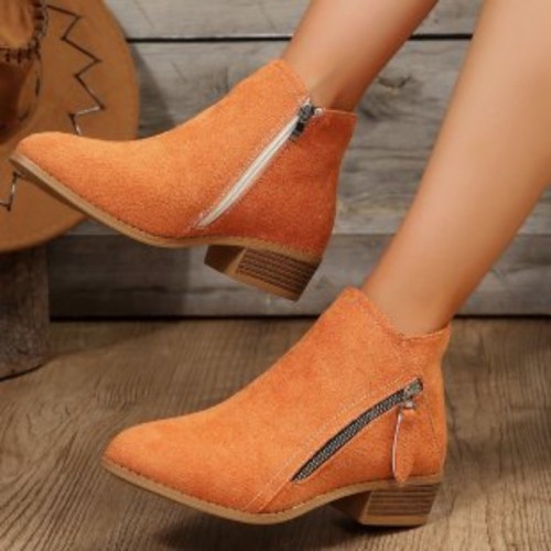 Women's Ankle Boots Vintage Zip Heeled Short Boots Fashion Chunky Heel Casual Single Shoes