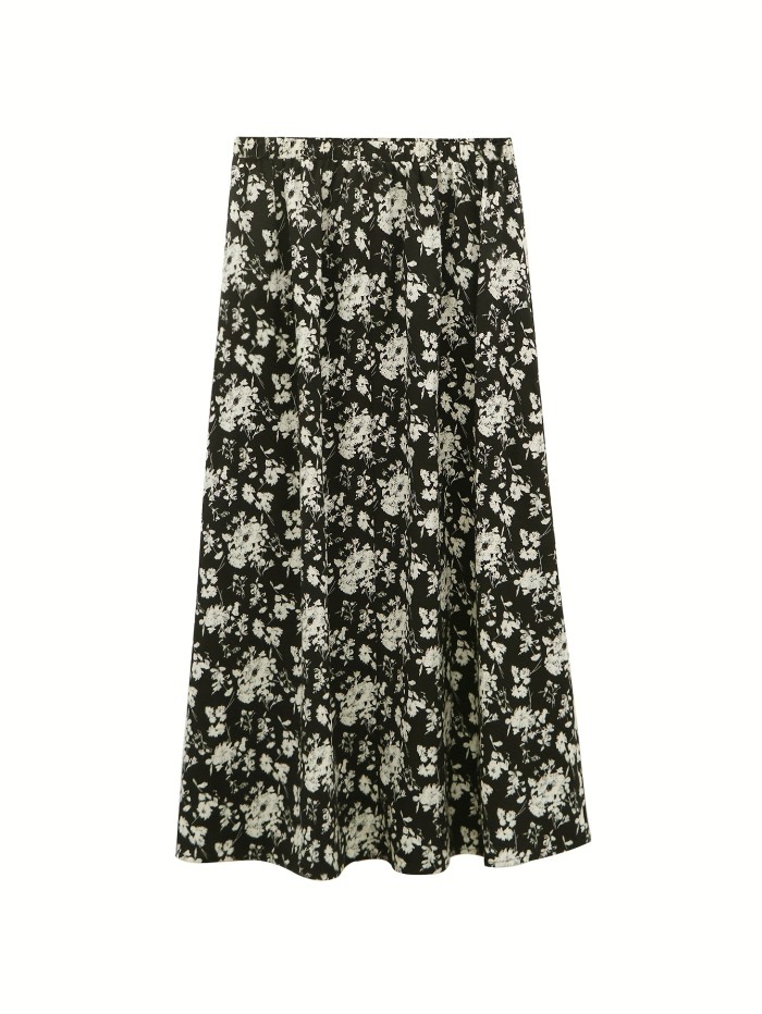 Ditsy Floral Print High Waist Skirt, Y2K Midi Skirt For Summer, Women's Clothing