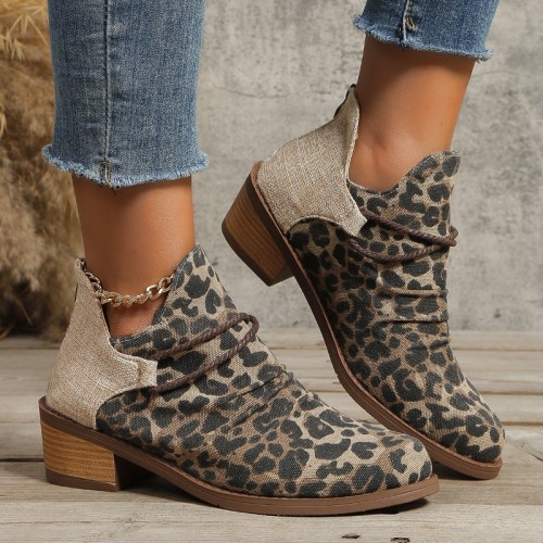 Design Leopard Print Women's Boots Pointed Low Heel Non Slip Casual Female Ankle Boots