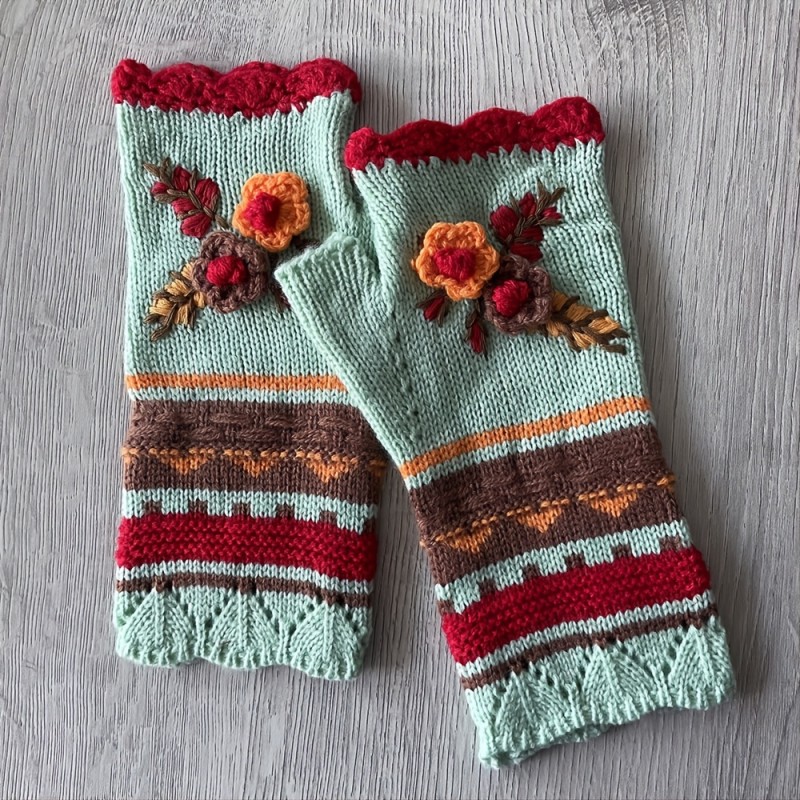 Womens Winter Fingerless Gloves Crochet Arm Warmer Flower Women Warm Gloves Woolen Handmade Gloves
