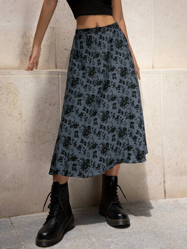 Ditsy Floral Print High Waist Skirt, Y2K Midi Skirt For Summer, Women's Clothing