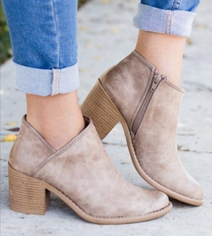 Women Shoes Retro High Heel Ankle Boots Female Casual Booties Feminina Plus Size 43