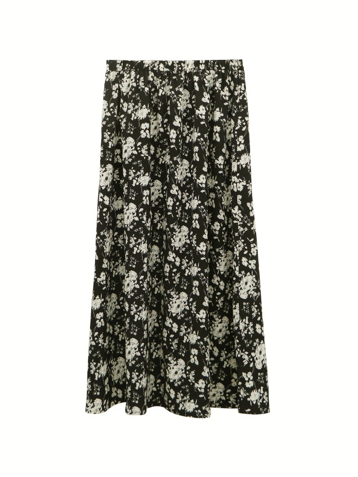 Ditsy Floral Print High Waist Skirt, Y2K Midi Skirt For Summer, Women's Clothing