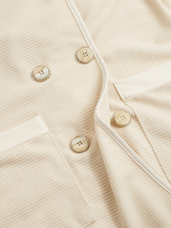 Casual Pit Strip Blazer Coat, Loose Pocket Buttons Lapel Long Sleeve Fashion Loose Blazer Outerwear
