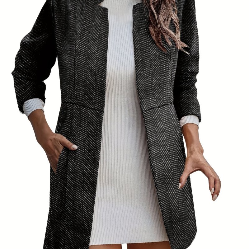 Open Front Lapel Neck Blazer, Elegant Long Sleeve Blazer For Office & Work, Women's Clothing