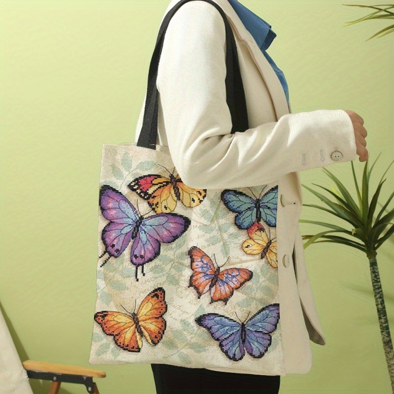 Vintage Butterfly Pattern Shoulder Bag, Lightweight Shopper Bag, Versatile All-Match Portable Bag