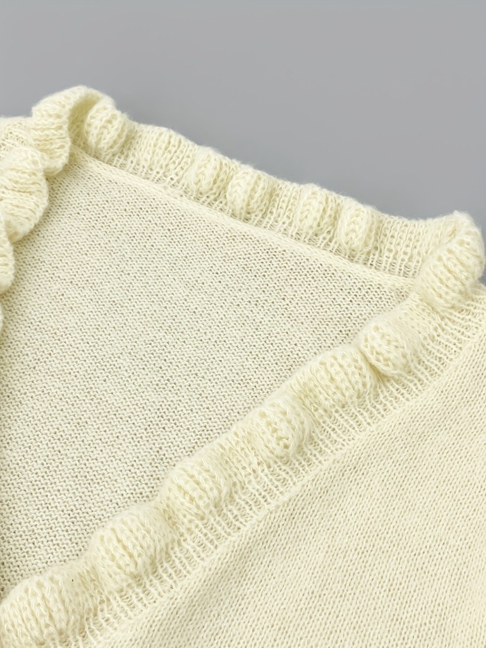 Women's Sweater Solid V-neck Long Sleeve Trim Decor Fall Winter Short Cardigan