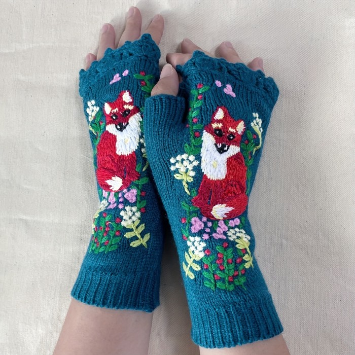Winter Knit Gloves, Handmade Embroidery, Knitted Gloves Arm Warmer For Women Girls