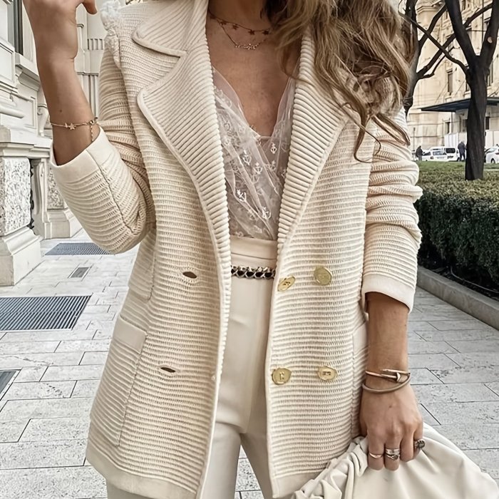 Casual Pit Strip Blazer Coat, Loose Pocket Buttons Lapel Long Sleeve Fashion Loose Blazer Outerwear