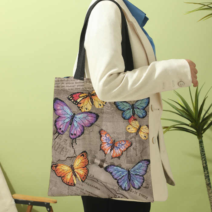 Vintage Butterfly Pattern Shoulder Bag, Lightweight Shopper Bag, Versatile All-Match Portable Bag