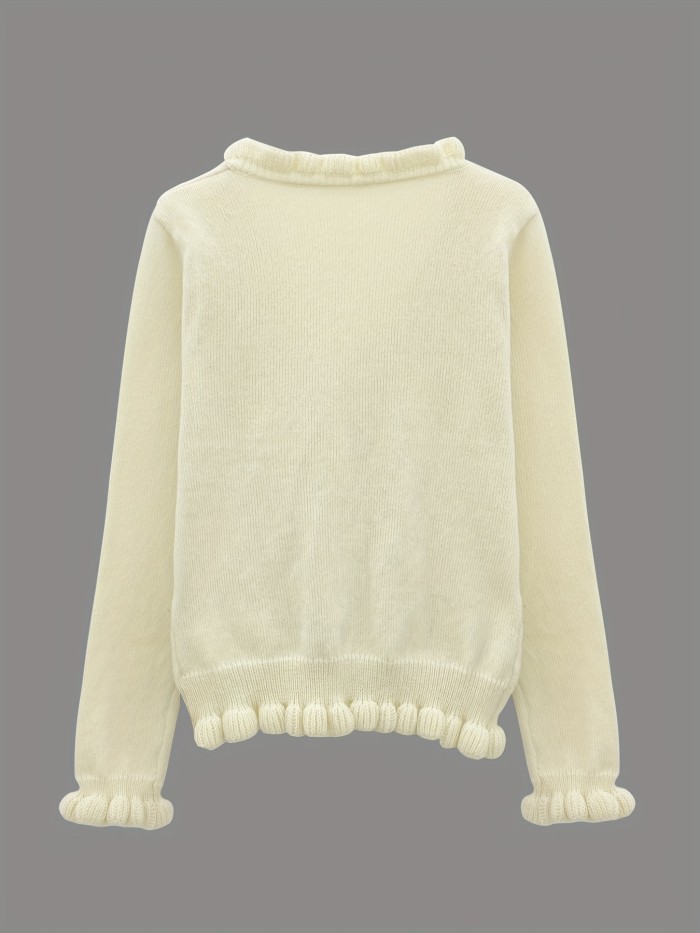 Women's Sweater Solid V-neck Long Sleeve Trim Decor Fall Winter Short Cardigan