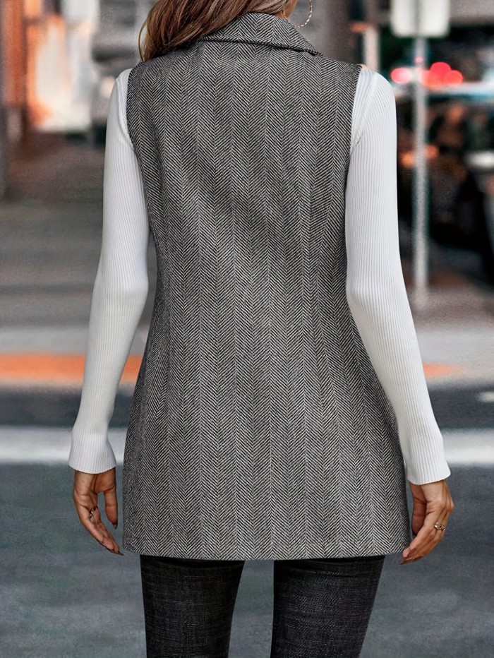 Double Breasted Lapel Vest, Elegant Sleeveless Blazer For Office & Work