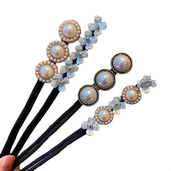 Rhinestone Magic Hair Bun Maker - Elegant Headdress Hair Curler with Peal and Flower - Stylish Hair Accessory for Women