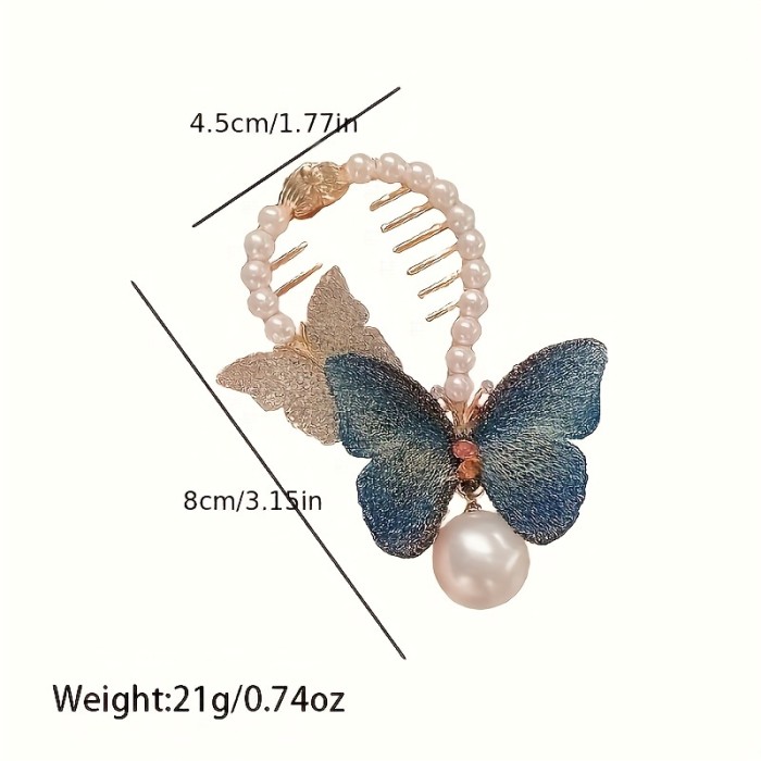 Girl Embroidery Rhinestone Butterfly Hair Clip, Faux Pearl Hair Buckle, Hair Accessories For Girls