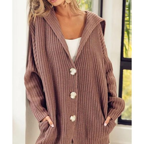Solid Button Front Chunky Knit Cardigan, Casual Long Sleeve Loose Sweater Outerwear, Women's Clothing