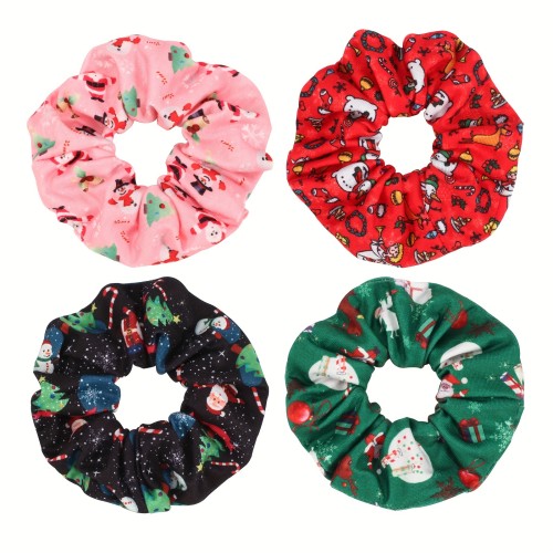 4pcs Christmas Hair Scrunchies Simple Style Hair Ties Soft Hair Rope Ponytail Holders Hair Accessories For Women Girls