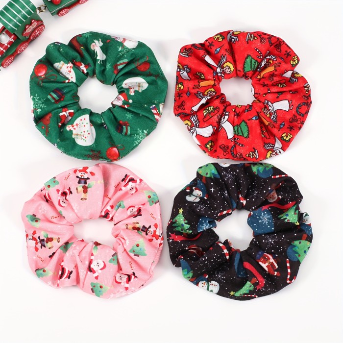 4pcs Christmas Hair Scrunchies Simple Style Hair Ties Soft Hair Rope Ponytail Holders Hair Accessories For Women Girls