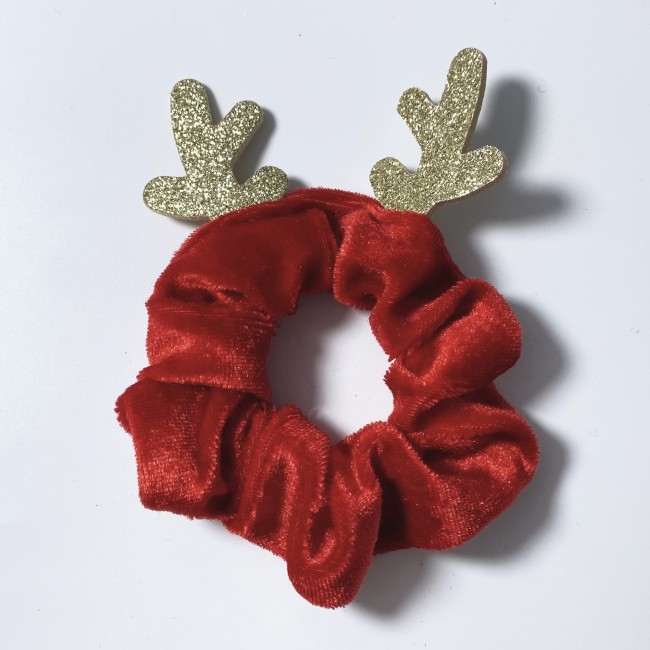 1pc Christmas Scrunchies Glitter Deer Antlers Hair Tie Velvet Hair Rope Elastic Ponytail Holder Hair Ties Autumn Winter Hair Accessories For Women Girls Gifts