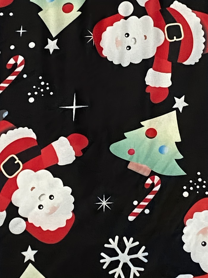 Christmas Santa Claus Print T-shirt, Casual Long Sleeve Crew Neck Top, Women's Clothing