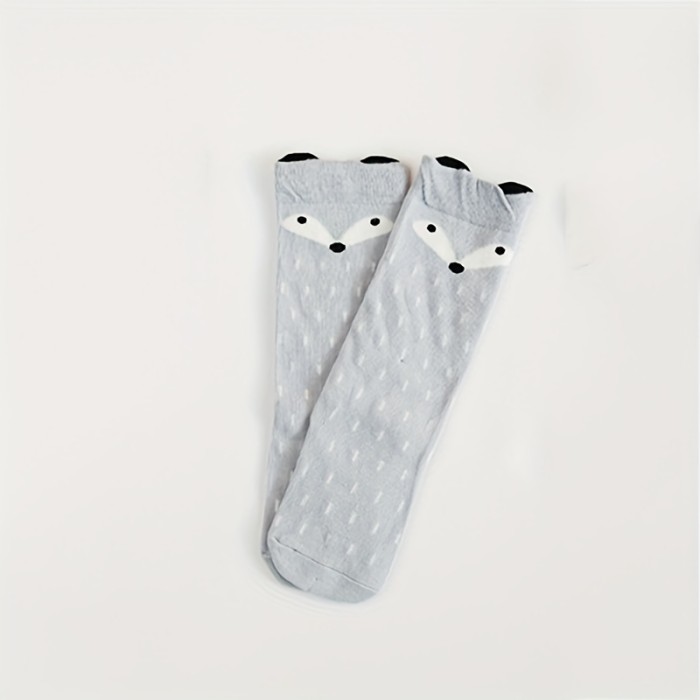 1pair Lovely Cute Cartoon Fox High Socks, Elastic Comfortable Breathable Cotton Leg Warmer Boys And Girls Accessories
