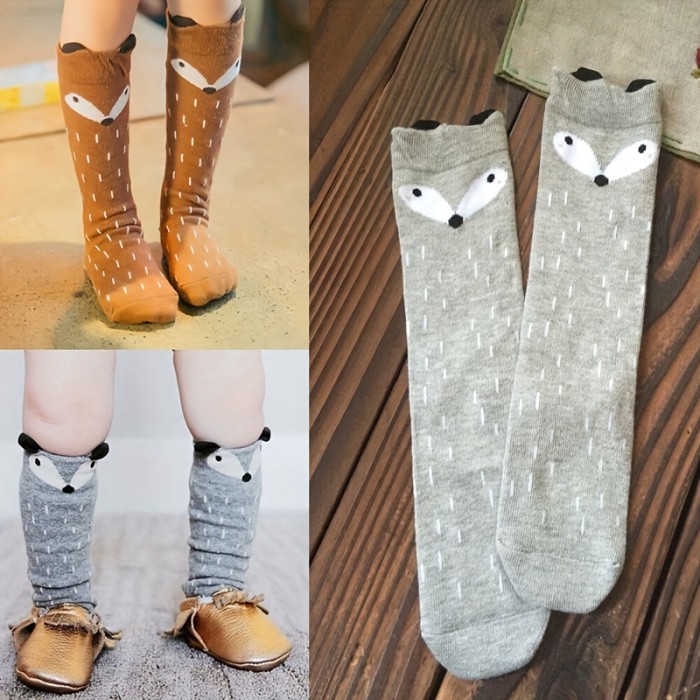 1pair Lovely Cute Cartoon Fox High Socks, Elastic Comfortable Breathable Cotton Leg Warmer Boys And Girls Accessories