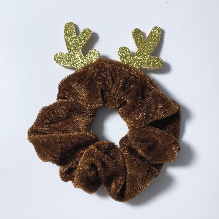 1pc Christmas Scrunchies Glitter Deer Antlers Hair Tie Velvet Hair Rope Elastic Ponytail Holder Hair Ties Autumn Winter Hair Accessories For Women Girls Gifts