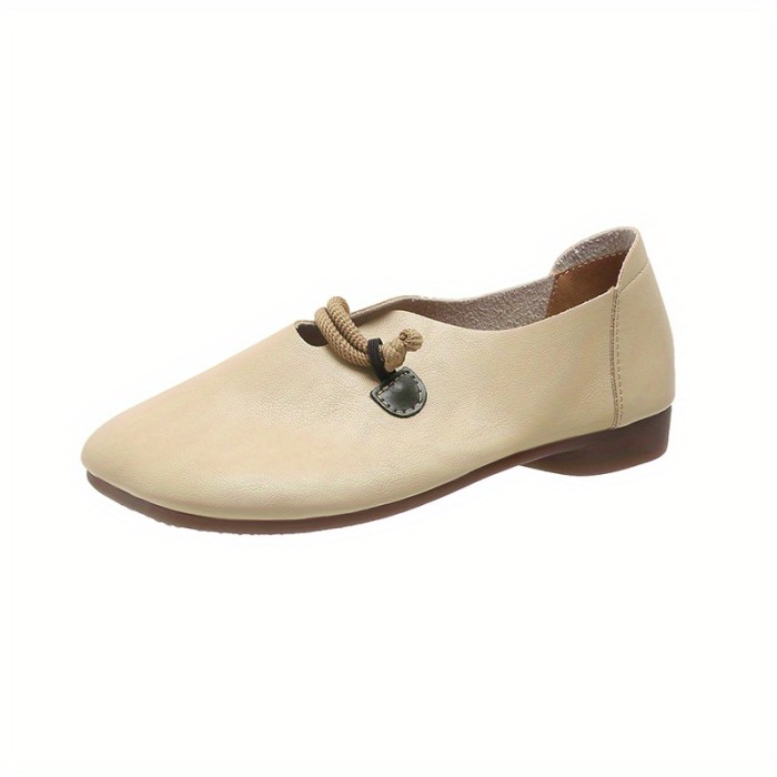 Women's Retro Style Flat Shoes, Trendy Square Toe Faux Leather Shoes, Lightweight Slip On Shoes