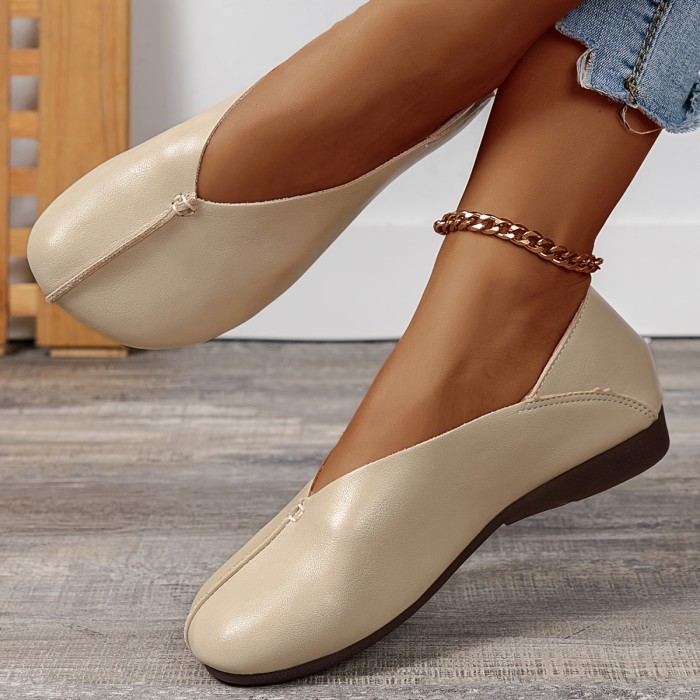 Women's Square Toe Flat Shoes, Soft Sole Slip On Faux Leather Shoes, Women's Footwear