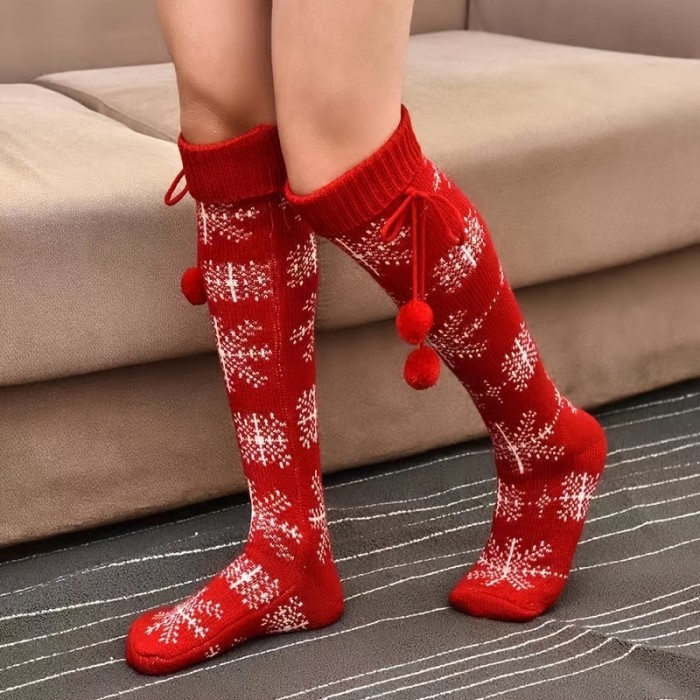 High Stockings Christmas Warm Knee Cotton Knit Socks Over The Psychology Of The Stock (Red, One Size) , Women's Socks & Hosiery
