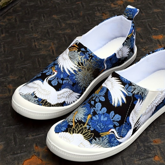 Women's Art Print Canvas Shoes, Fashion Low Top Slip On Loafers, Casual Flat Walking Shoes
