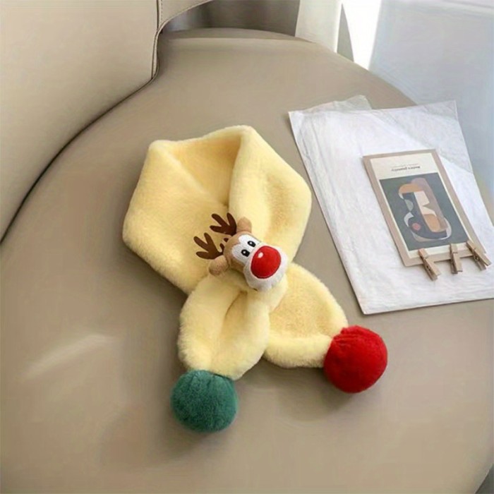 1pc Autumn And Winter Warm Cute Christmas Deer Scarf, Plus Fleece Windproof Scarf For Baby