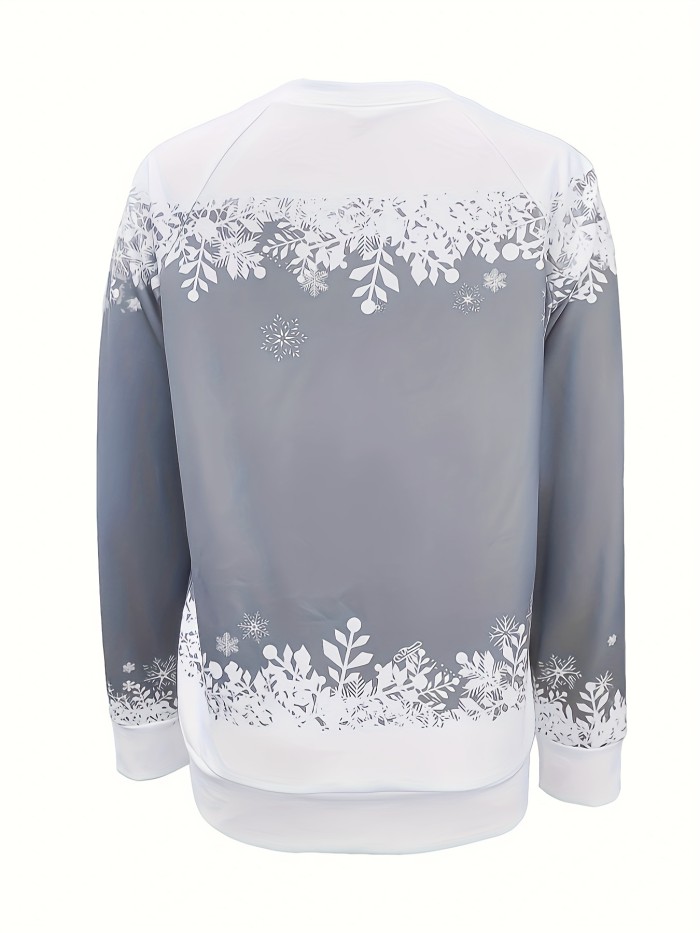 Christmas Snowman Print Sweatshirt, Casual Long Sleeve Crew Neck Sweatshirt, Women's Clothing