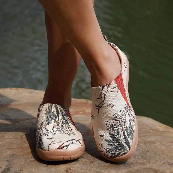Women's Art Printed Canvas Shoes, Casual Low Top Soft Sole Slip On Shoes, Comfort Flat Travel Shoes