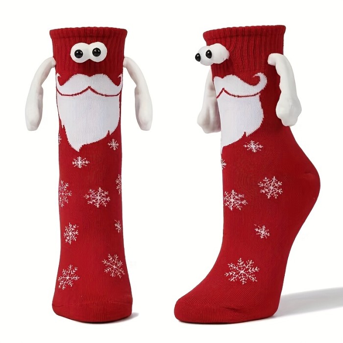 1 Pair Creative Christmas Cute Doll Hand-in-hand Mid-calf Socks, For Friends, Couples
