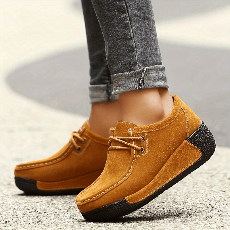 Women's Platform Rocker Shoes, Comfortable Lace Up Loafers, Lightweight Round Toe Shoes