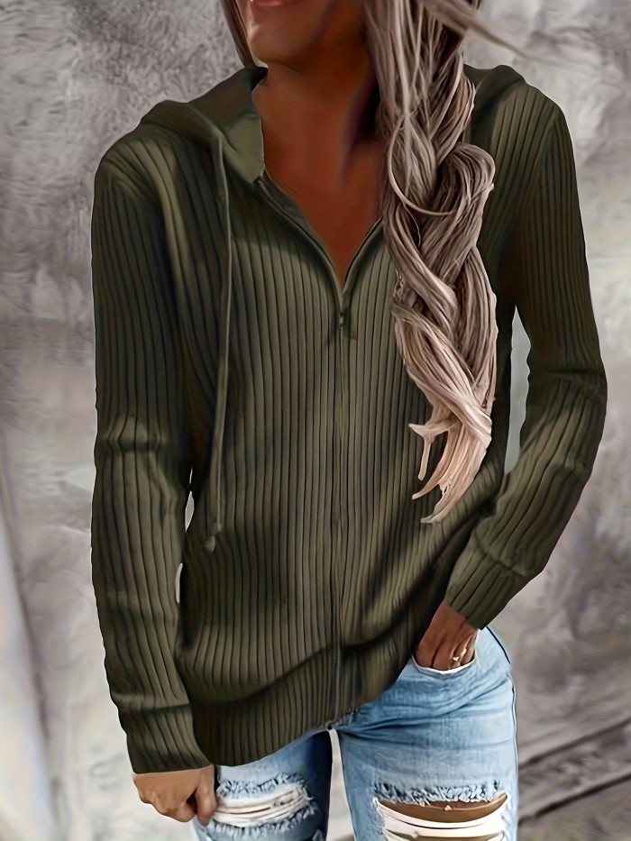 Zip Up Drawstring Hoodies, Casual Soldi Long Sleeve Sweatshirt, Women's Clothing